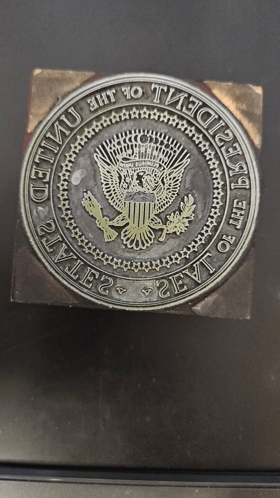 RARE VINTAGE EISENHOWER, JFK WHITE HOUSE USED PRINTER'S BLOCK PRESIDENTIAL SEAL