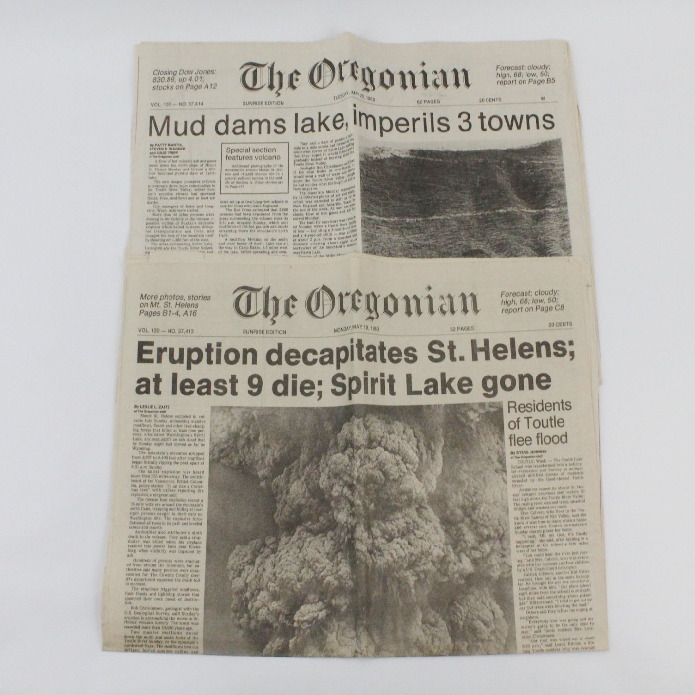 Lot Of Oregonian Newspaper Mt St Helens Eruption Clippings May 19-20 1980
