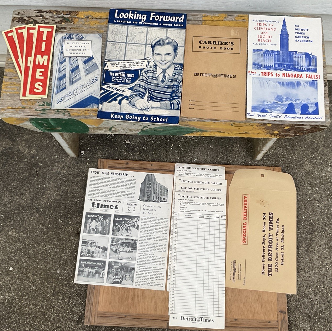 Vtg Detroit Times Newspaper Lot - Carrier Route Book, Stickers, Booklets + Rare
