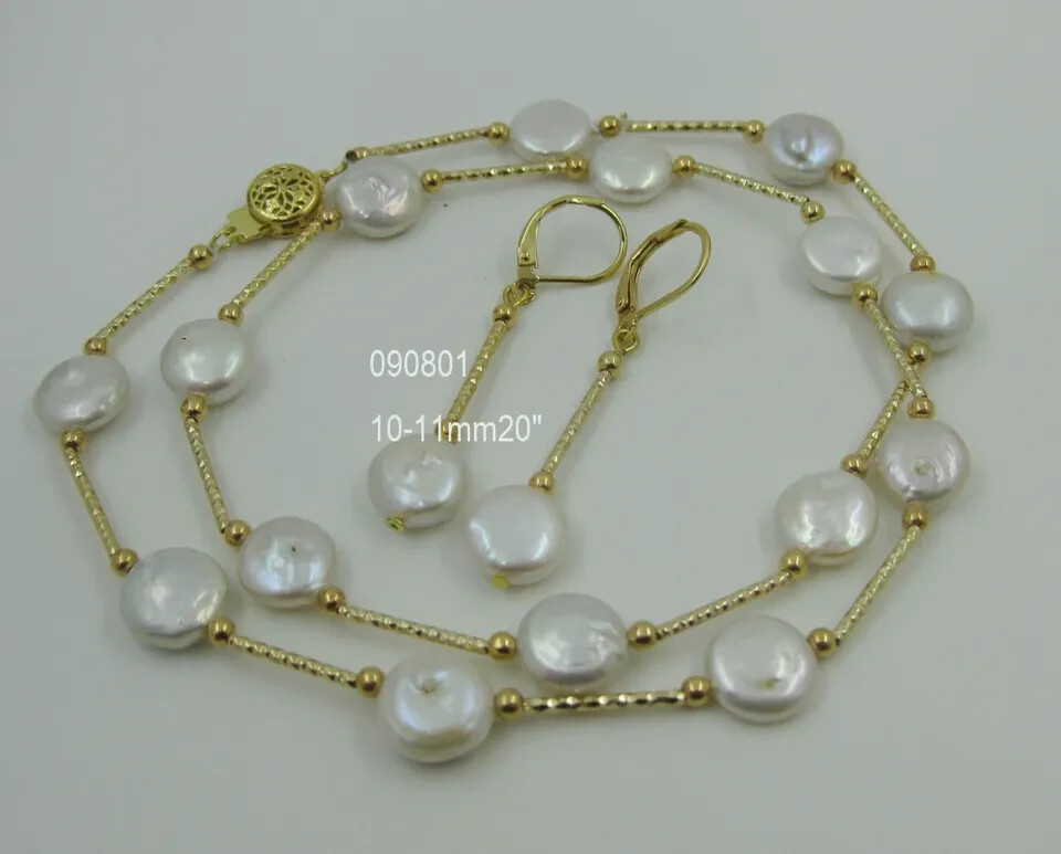 AAA 10-11mm Charming real natural south sea white pearl necklace earring 14k 18\