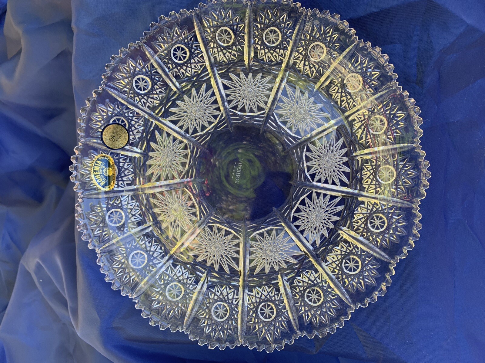 VINTAGE BOHEMIA HAND CUT QUEEN LACE 24% LEAD CRYSTAL ROUND PLATE 8” NIB