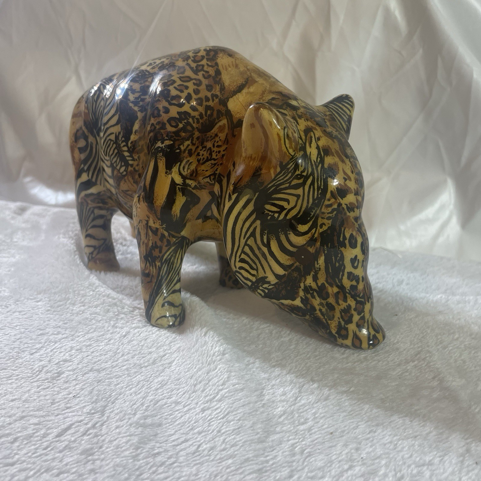 Vintage La Vie Porcelain Safari Patchwork Wild Boar Pig Figurine RARE Ceramic