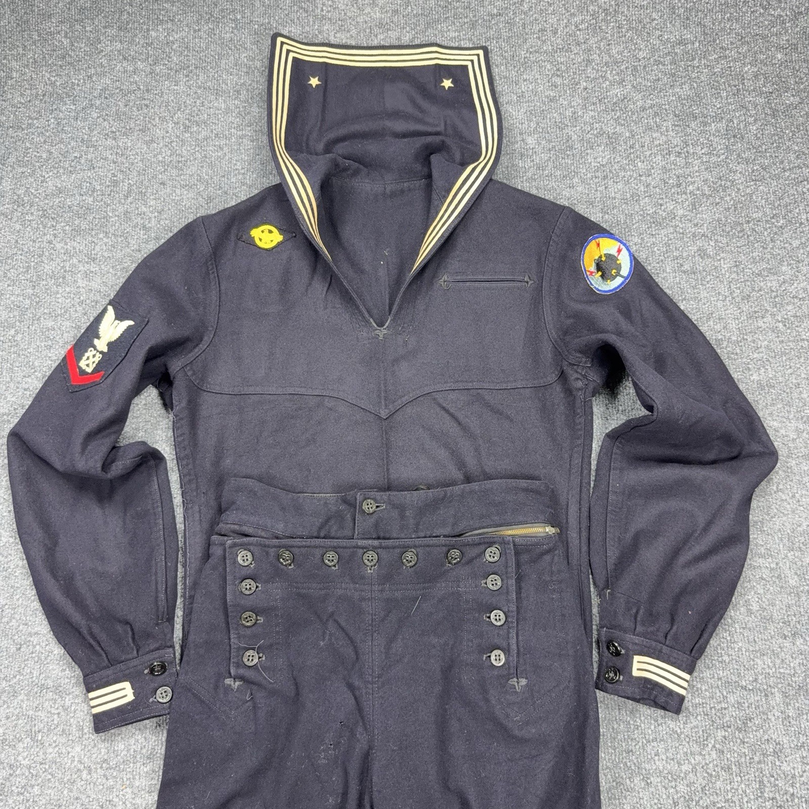 VTG Men\'s WW2 US Navy Shirt & Pants Crackerjack Wool Uniform Small Minesweeper