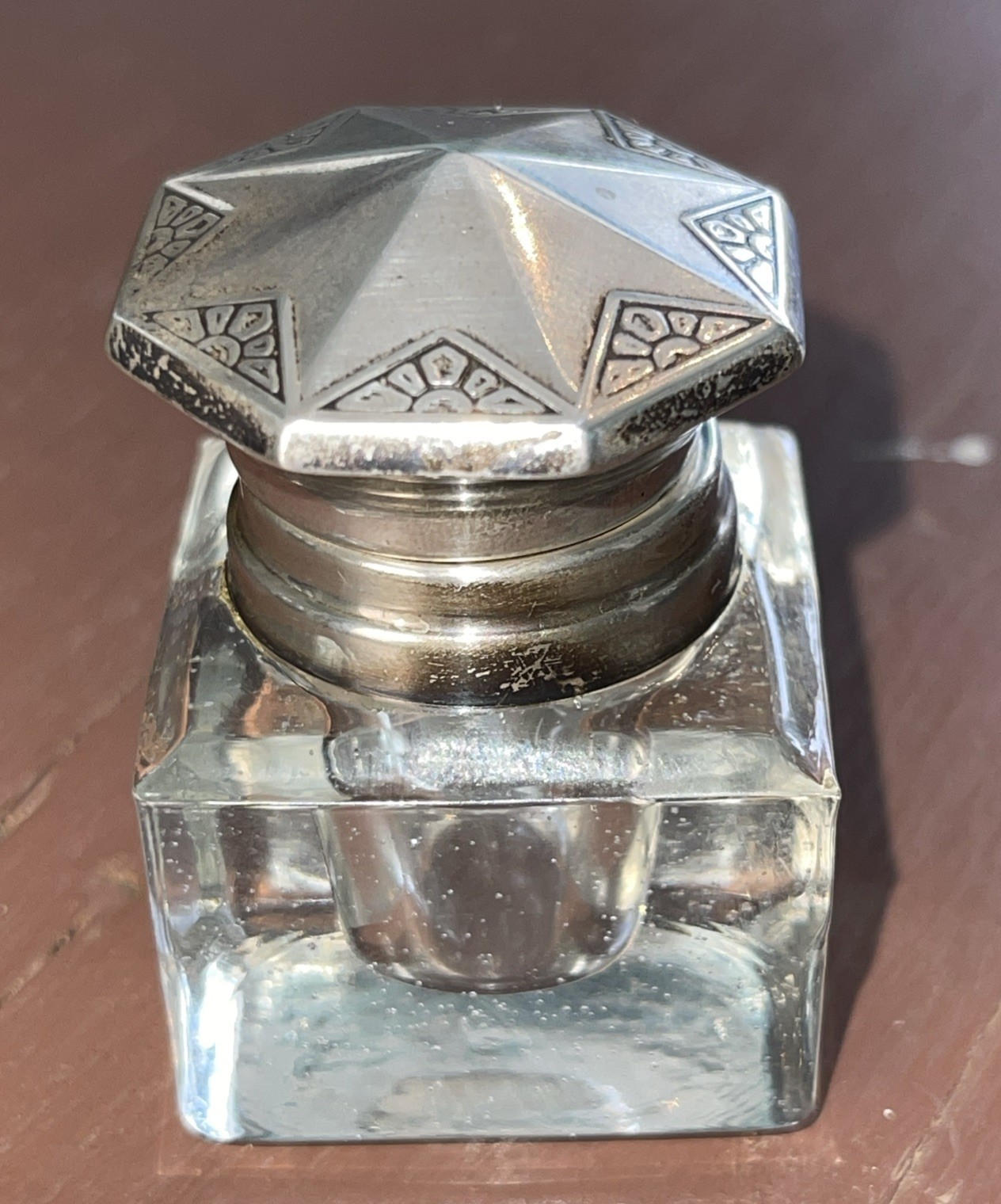 Antique Inkwell with Sterling Top Antique Inkwell with Sterling Top