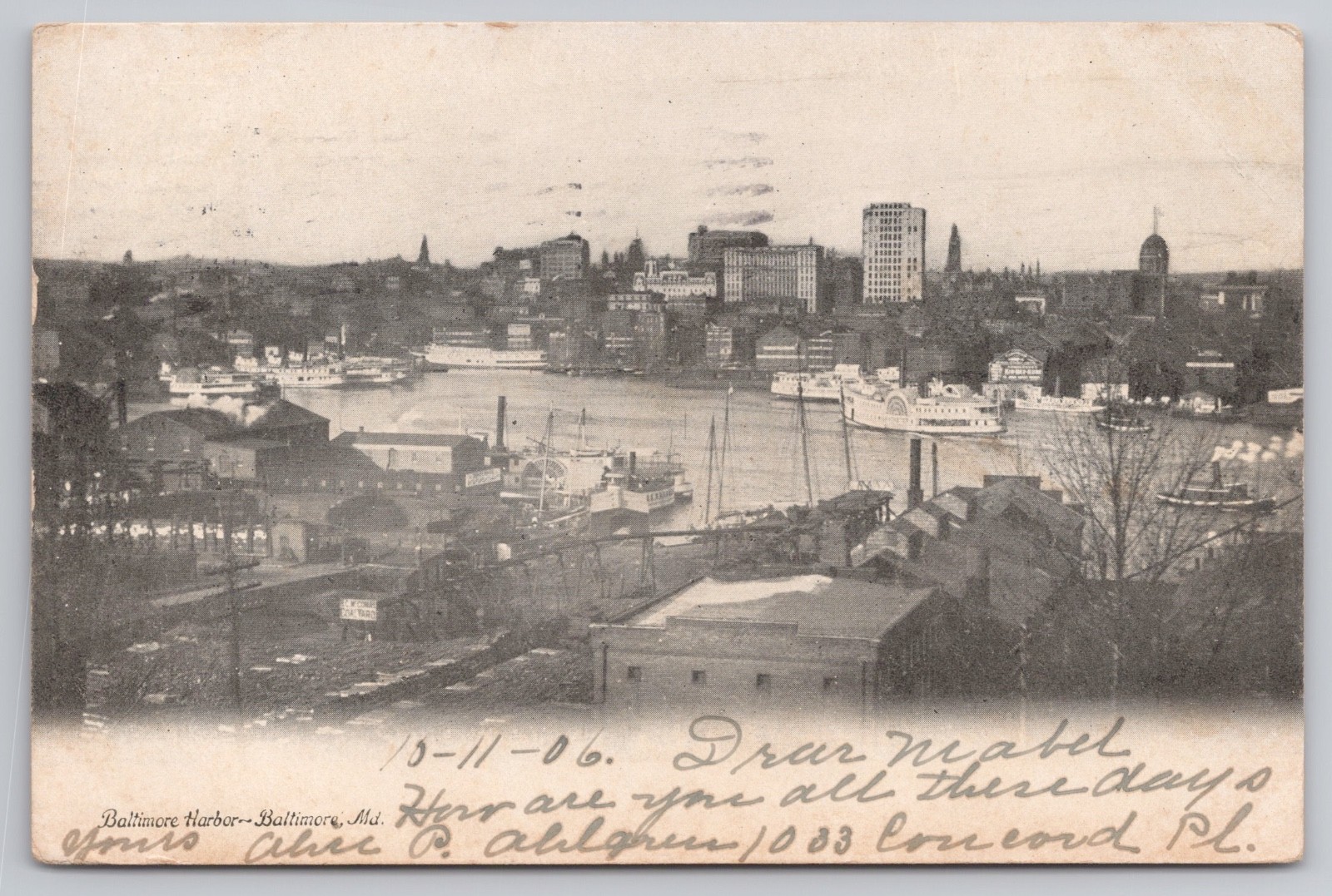 Postcard Baltimore Maryland MD View of Baltimore Harbor 1906 Industry City Ships