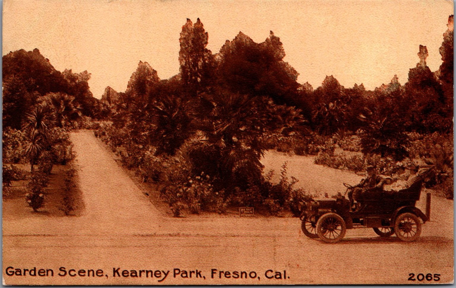Vintage Kearney Park Fresno CA Postcard 1912 Auto Garden Scene Pacific Novelty