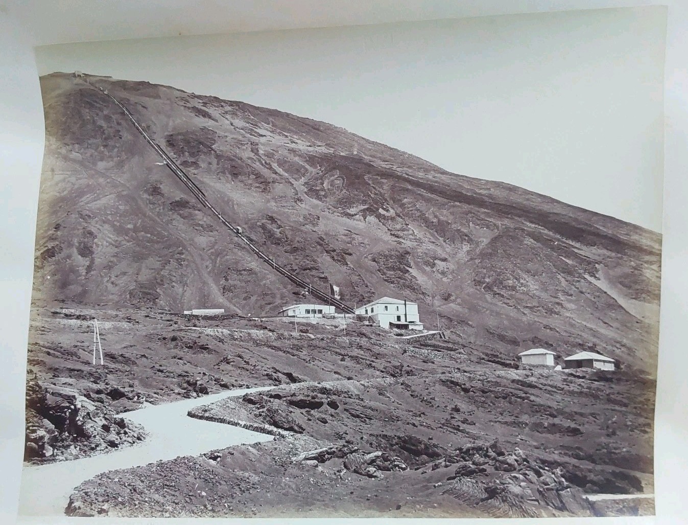 Antique Albumen Photo Funicular Railway Of Mount Vesuvius 7 3/4 X 10 Inches