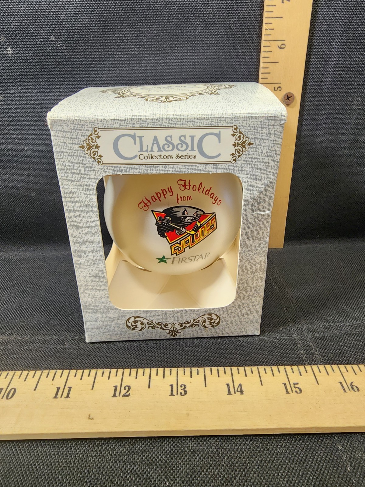 Vintage Christmas Bulb Ornament Cincinnati Cyclones Happy Holidays New In Box