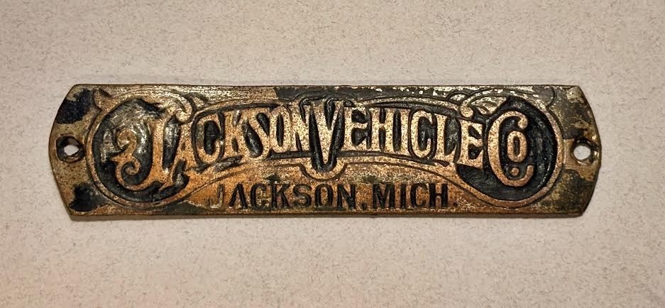 Authentic Antique Jackson Vehicle Co. Jackson Michigan Brass Carriage Nameplate