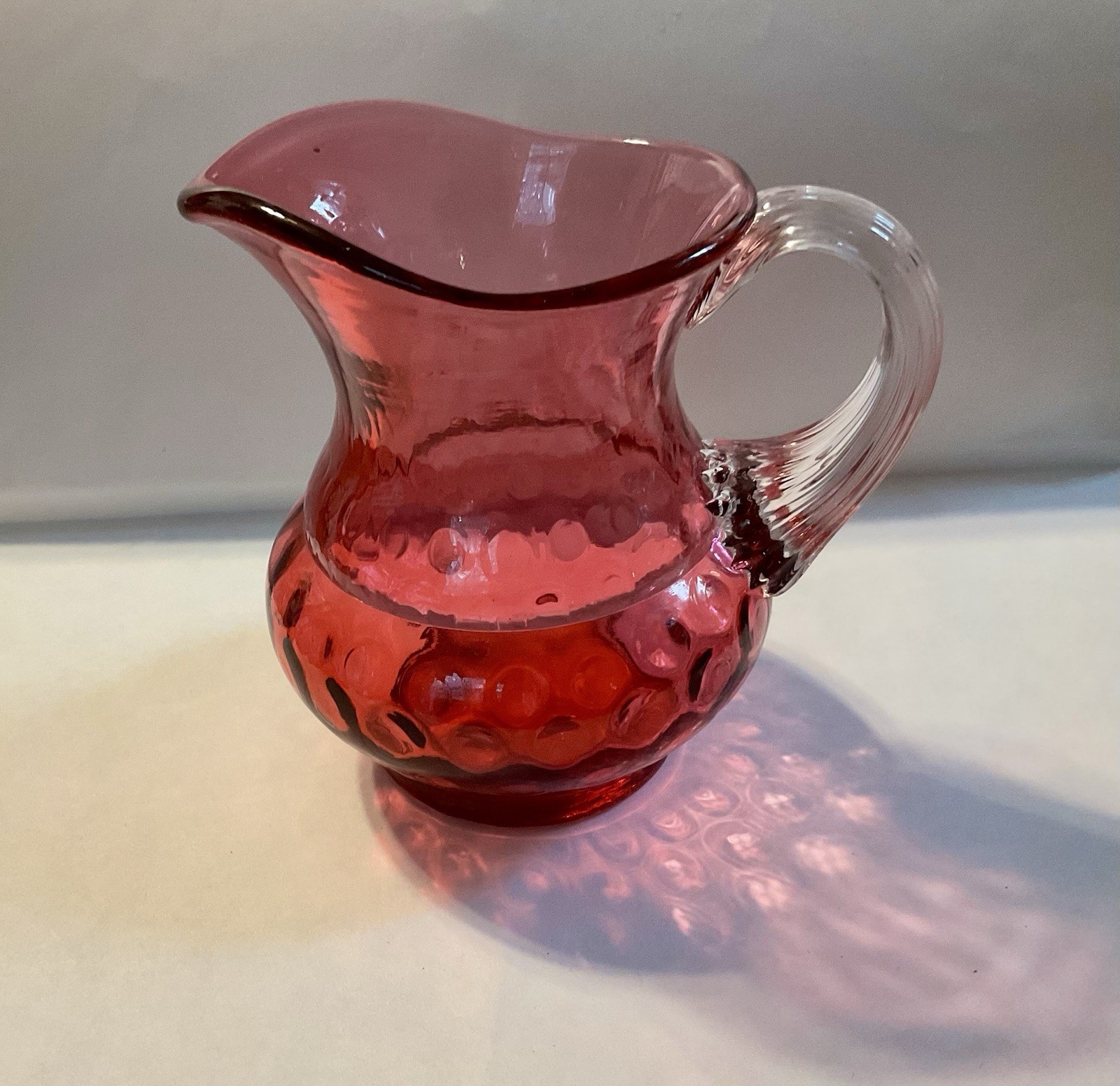 Fenton Cranberry Dot Optic Glass Cream Pitcher 1956-69 4.5” Tall