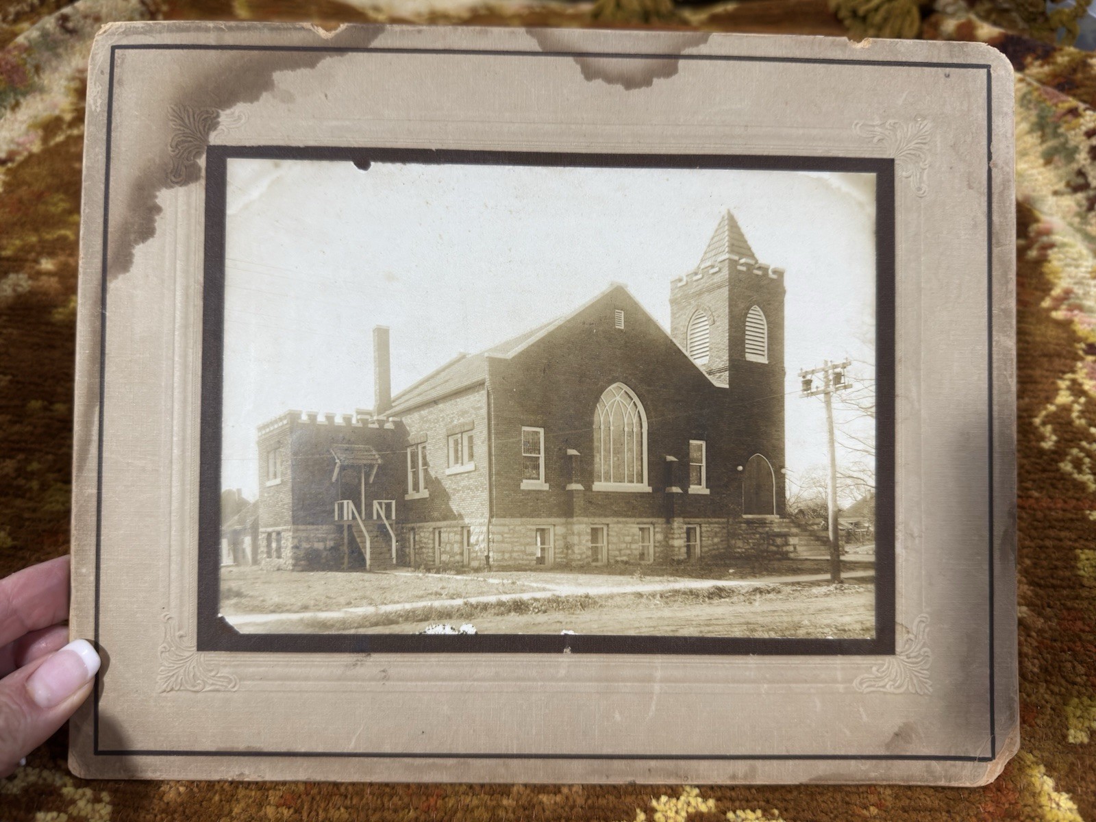 Antique Mounted Photo Columbia MO Wilker Blvd Methodist Church Silver Gelatin