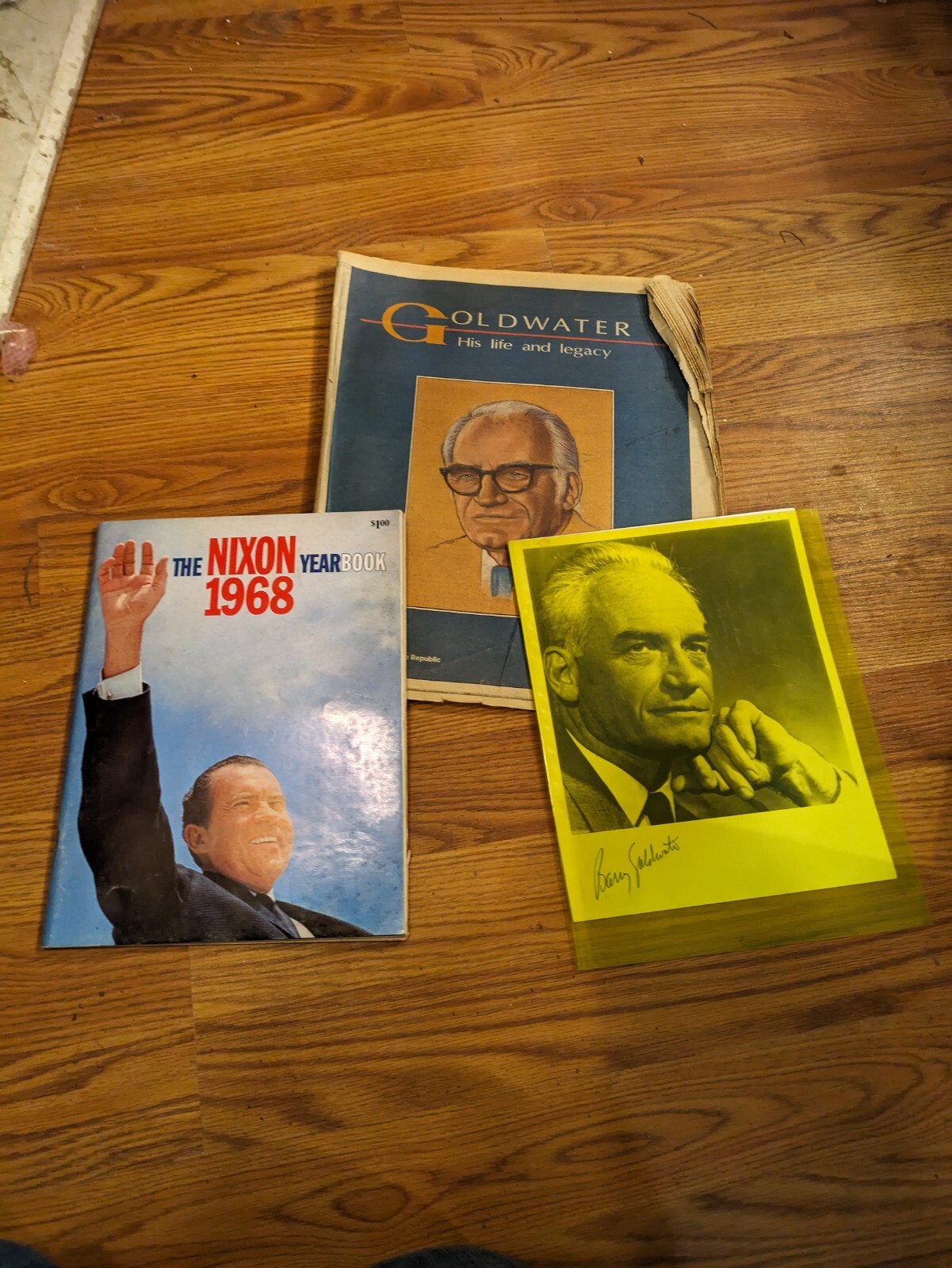 Barry Goldwater LOT Signed head Shot, Nixon Mg, Retrospective In Arizona +2 Book