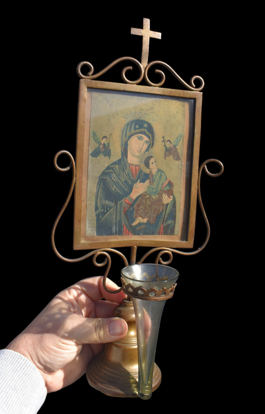 Vintage 1950 TAble icon madonna reliquary statue religious praying Vintage 1950 TAble icon madonna reliquary statue religious praying