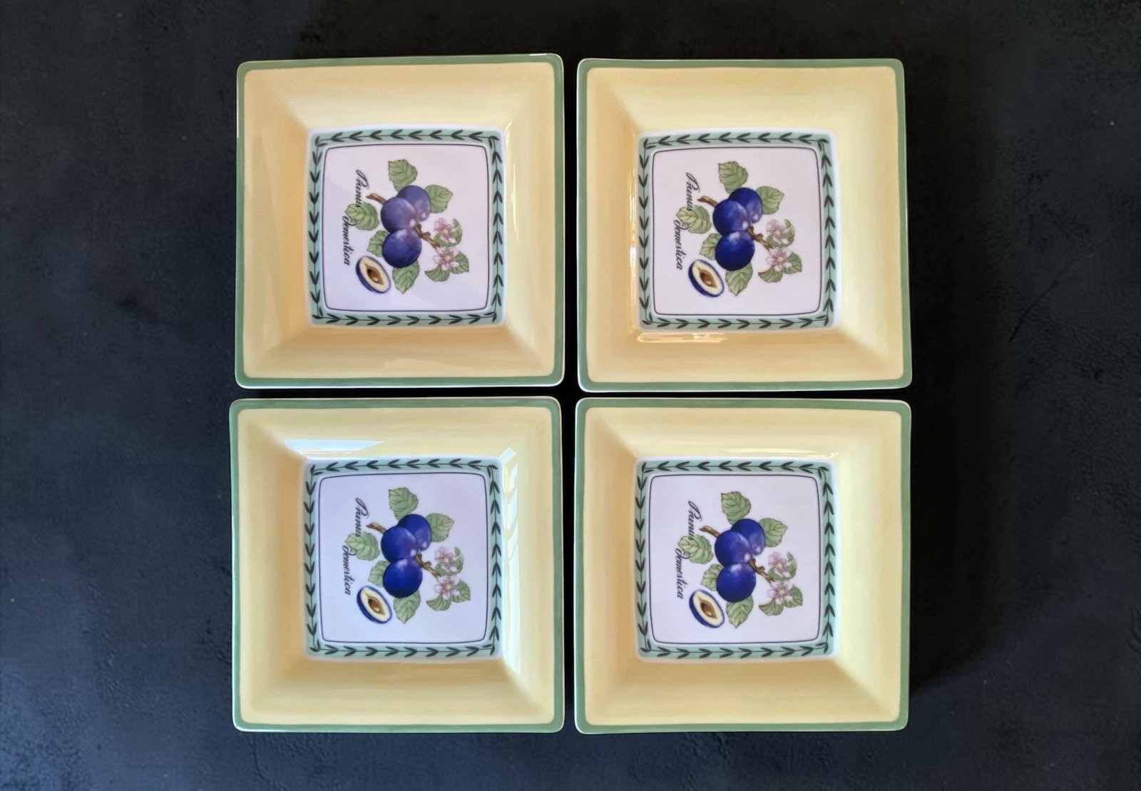 4 Villeroy & Boch French Garden Square Salad or Wall Plate Macon Prunus Plum 8”