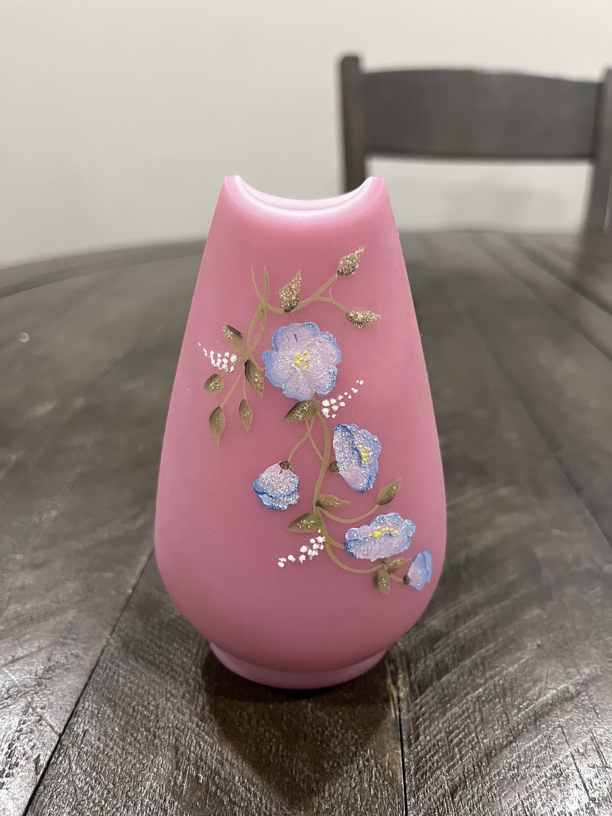 Fenton Rose Quartz Glass Vase Morning Glories Decoration 1980\'s - 4.5\