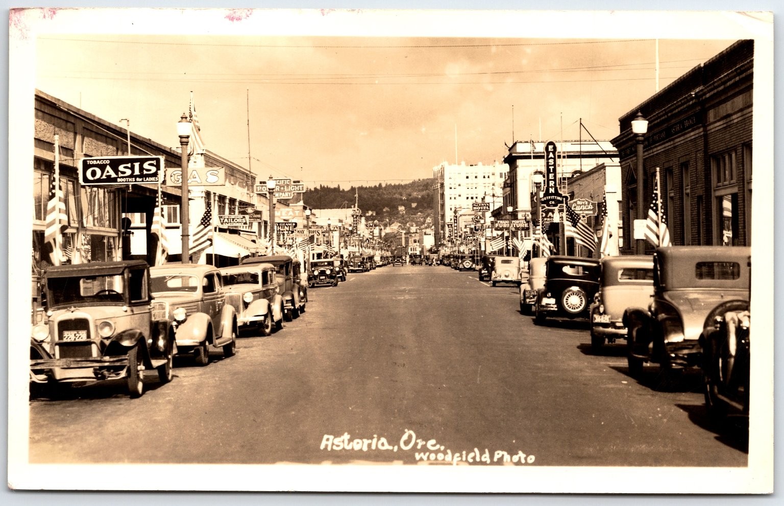Astoria, Oregon Main Street RPPC 1941 Vintage Cars Woodfield Photo