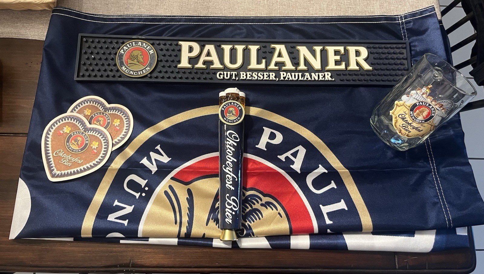 Paulaner Oktoberfest Bier: Banner,Mug,Tap Handle, Shirt,Coasters,Mat, & Koozie