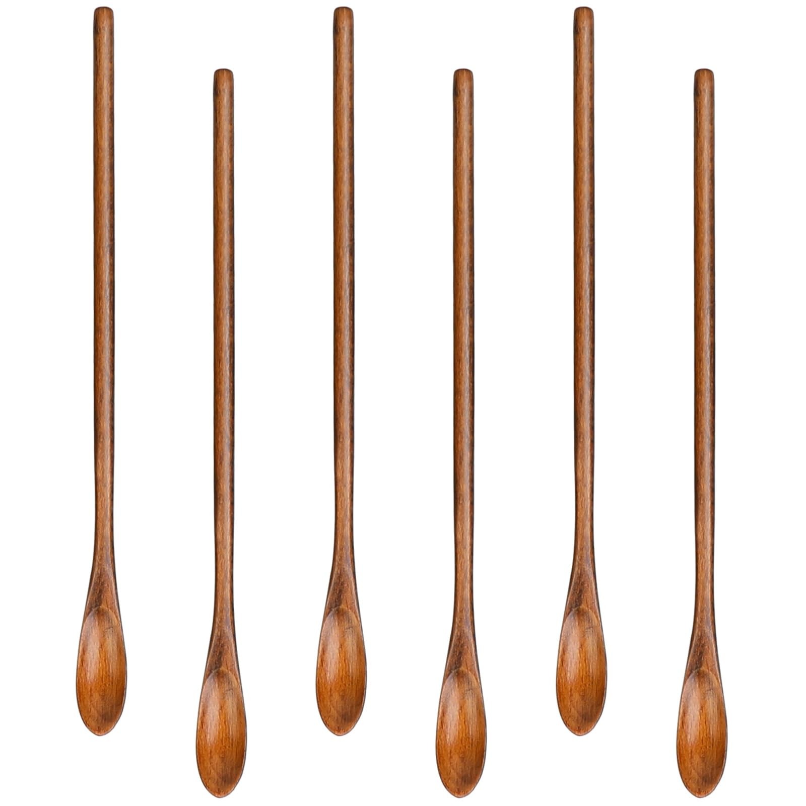 6 Pcs Small Wooden Coffee Spoons Long Handle Mixing 20x1.3cm, Wood 
