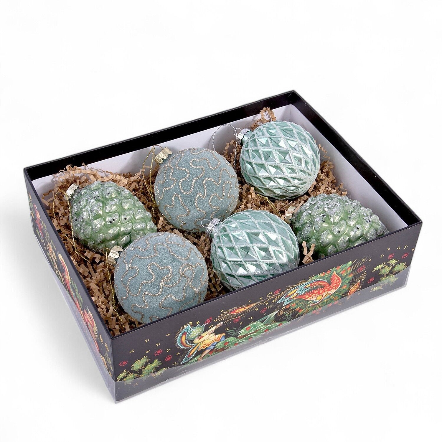 6-pc Christmas Pinecones & Bauble Ornament Set Glass Tree Decoration Set Blue
