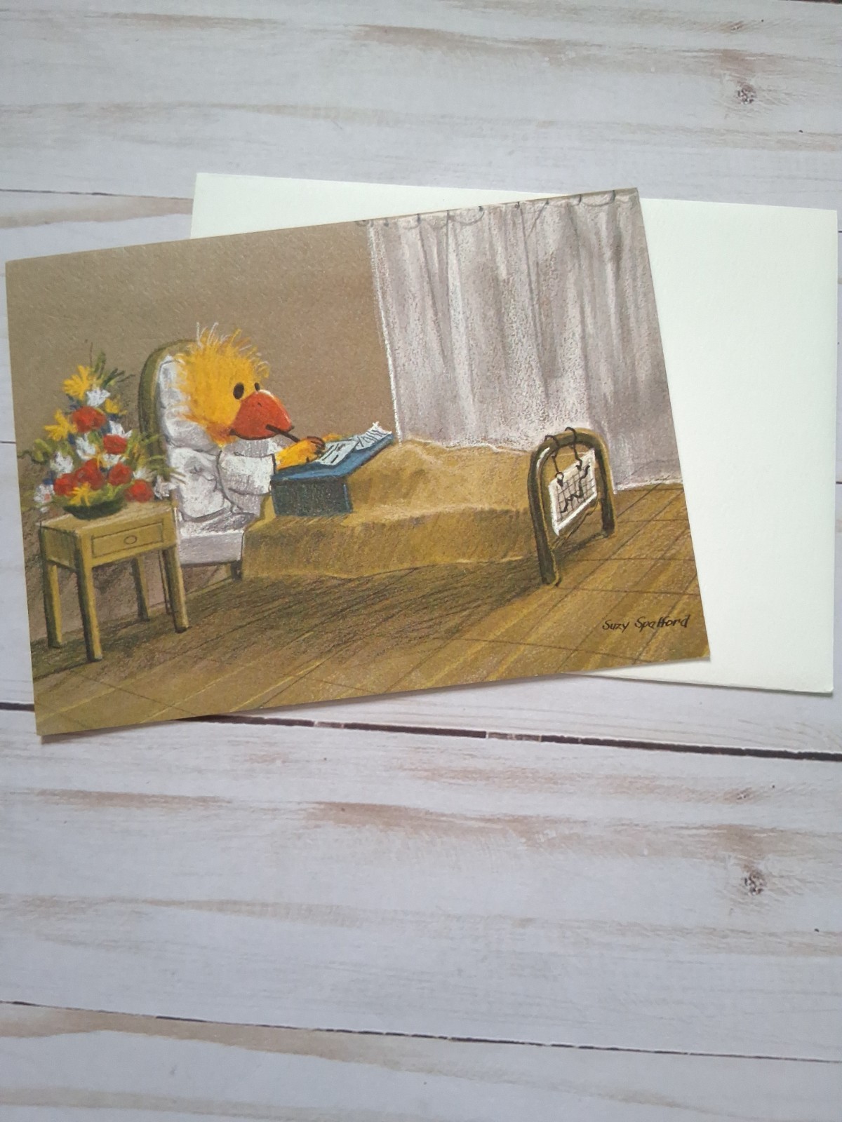 Vintage Suzy\'s Zoo Get Well Card Duck in Bed 1968      6\