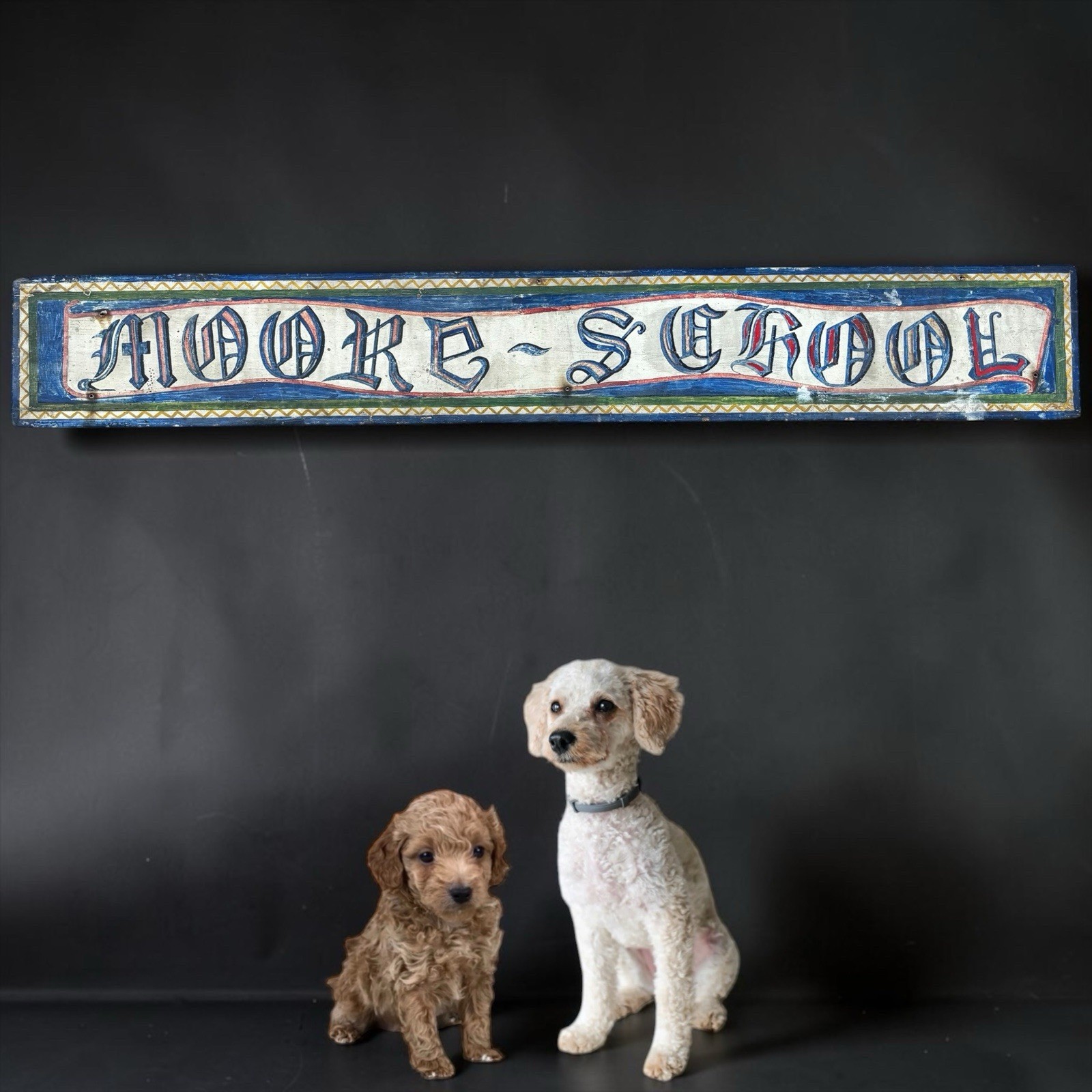 Antique 1926 Moore School Wood Paint Sign Bedford Pennsylvania City Folk Art Old