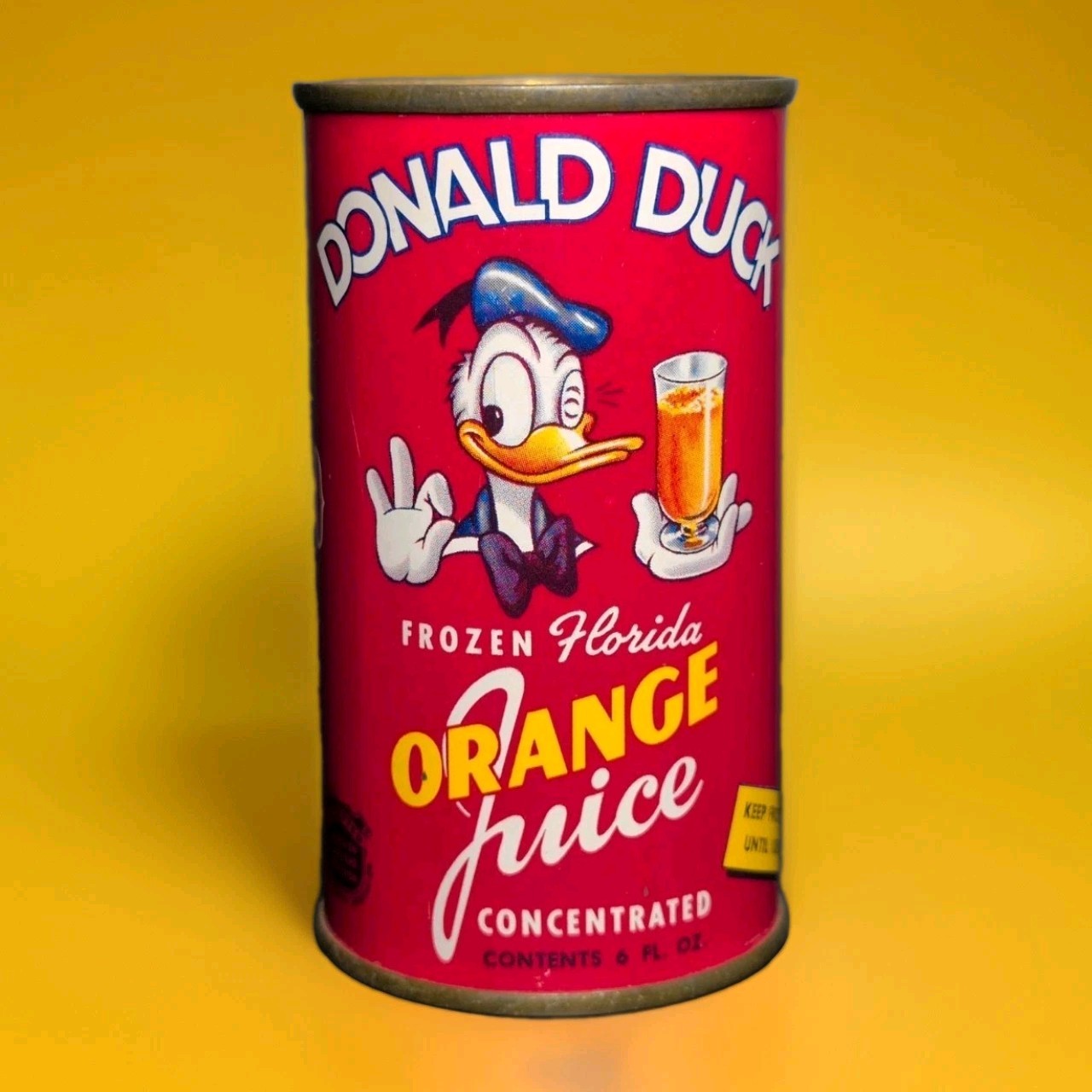 Vintage 1962 Walt Disney Donald Duck Orange Juice Can Excellent Graphics 3.75