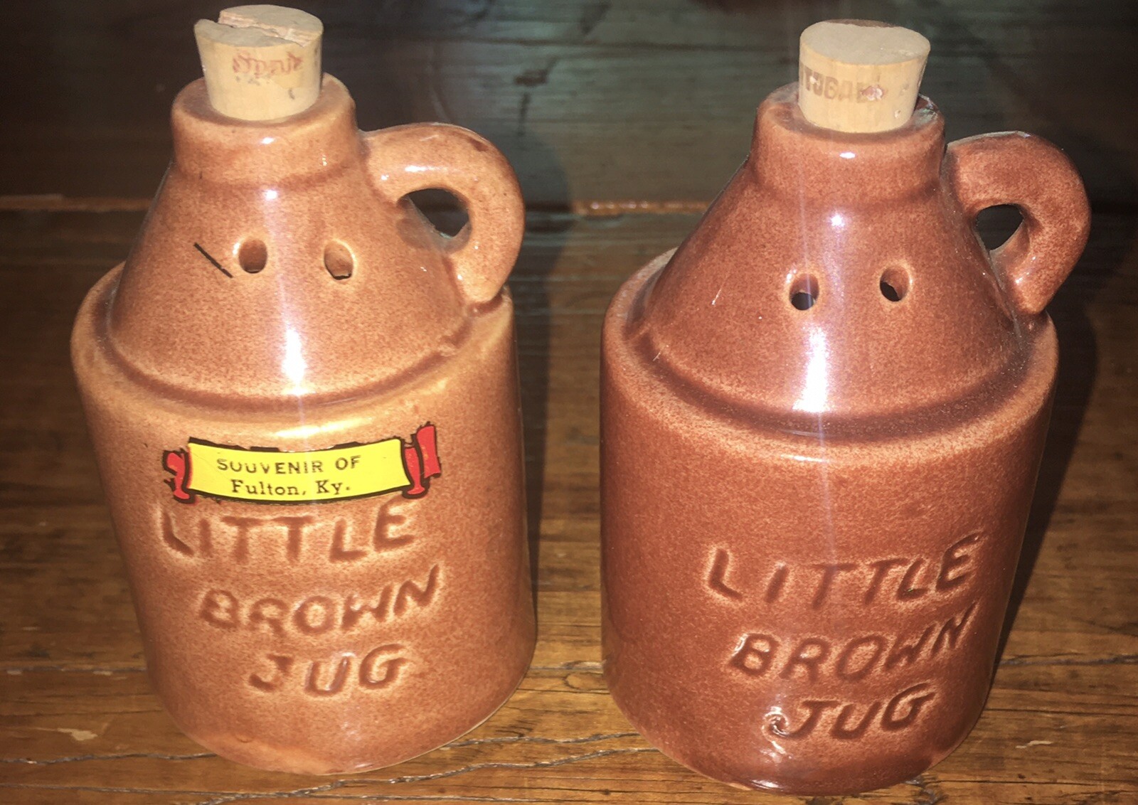 Little Brown Jug Salt and Pepper Shakers, Vintage Ceramics