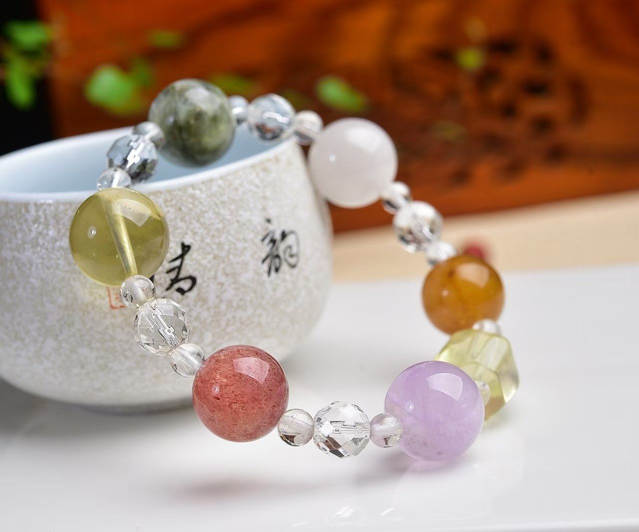 Natural clear Quartz Citrine Amethyst Crystal Bracelet healing Energy Gem Gift