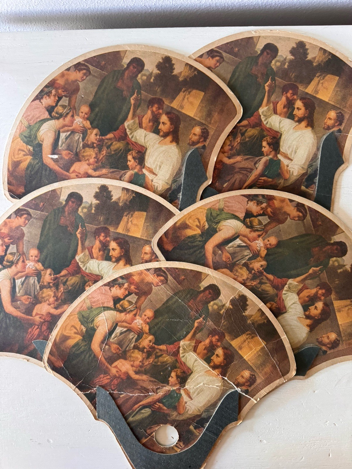 Lot 5 VTG Cardboard Advertising cardstock Fans Jesus & Children DX  Petroleum Co