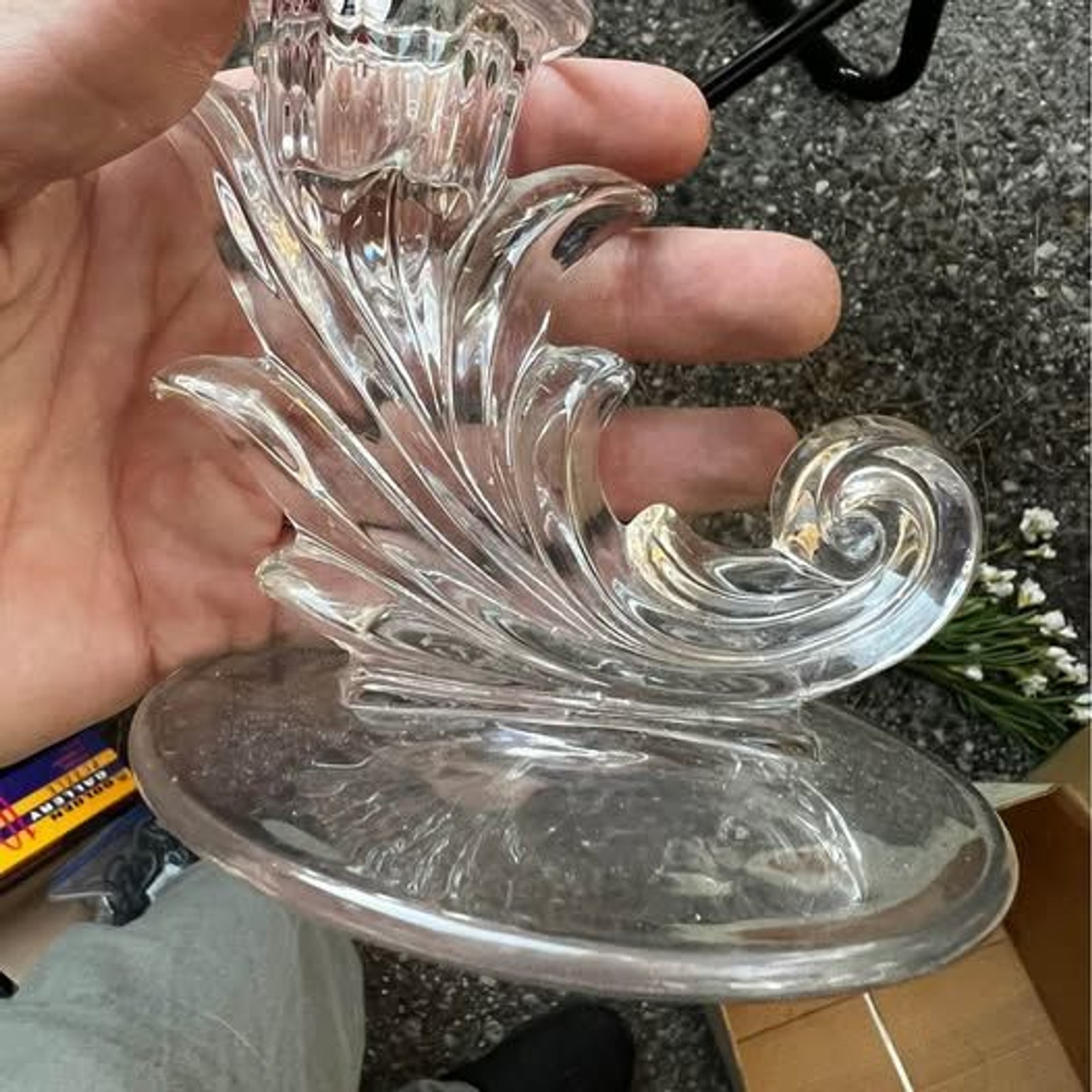 Vintage Clear Glass Swirl Candlestick Holder