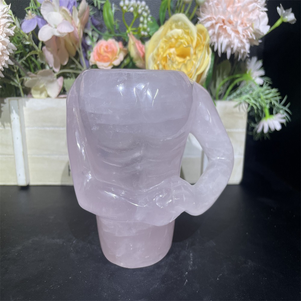 1.8LB 118mm''Natural Rose Quartz Fitness Cup Ornament Quartz Carving Gift
