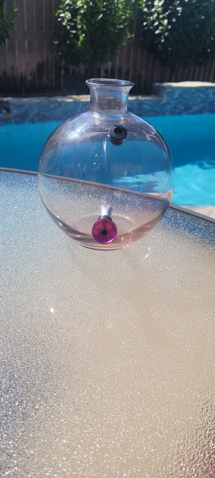 Bulbous Glass Vase With Pink Tint Base. Repurposed Into a Bong