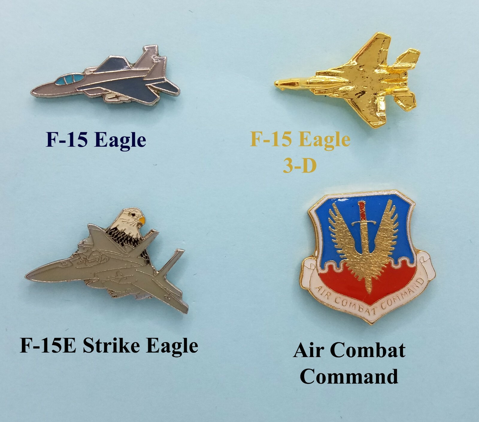 F-15 Eagle Pins + F-15E Strike Eagle + Air Combat Command Pin - Metal Base Pins
