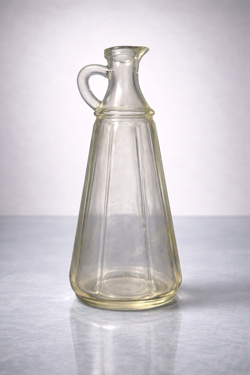 Vintage 1950s Paneled Clear Glass Cruet Oil Vinegar Bottle Dispenser, 3.25x8.5”