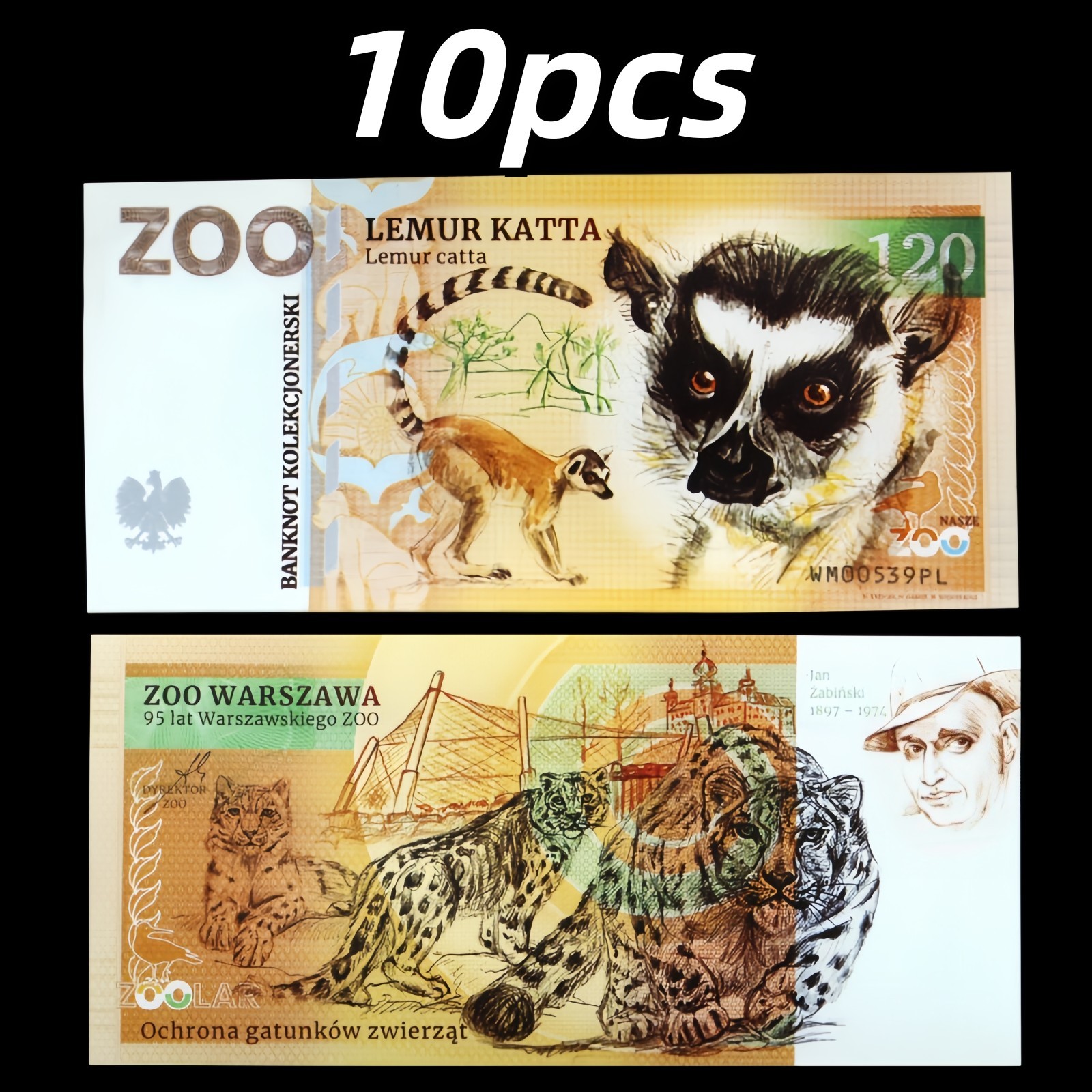 2026 Warsaw Zoo Art Ploymer, 10Pcs Poland Lemur 120 Commemorative Ploymer, UNC