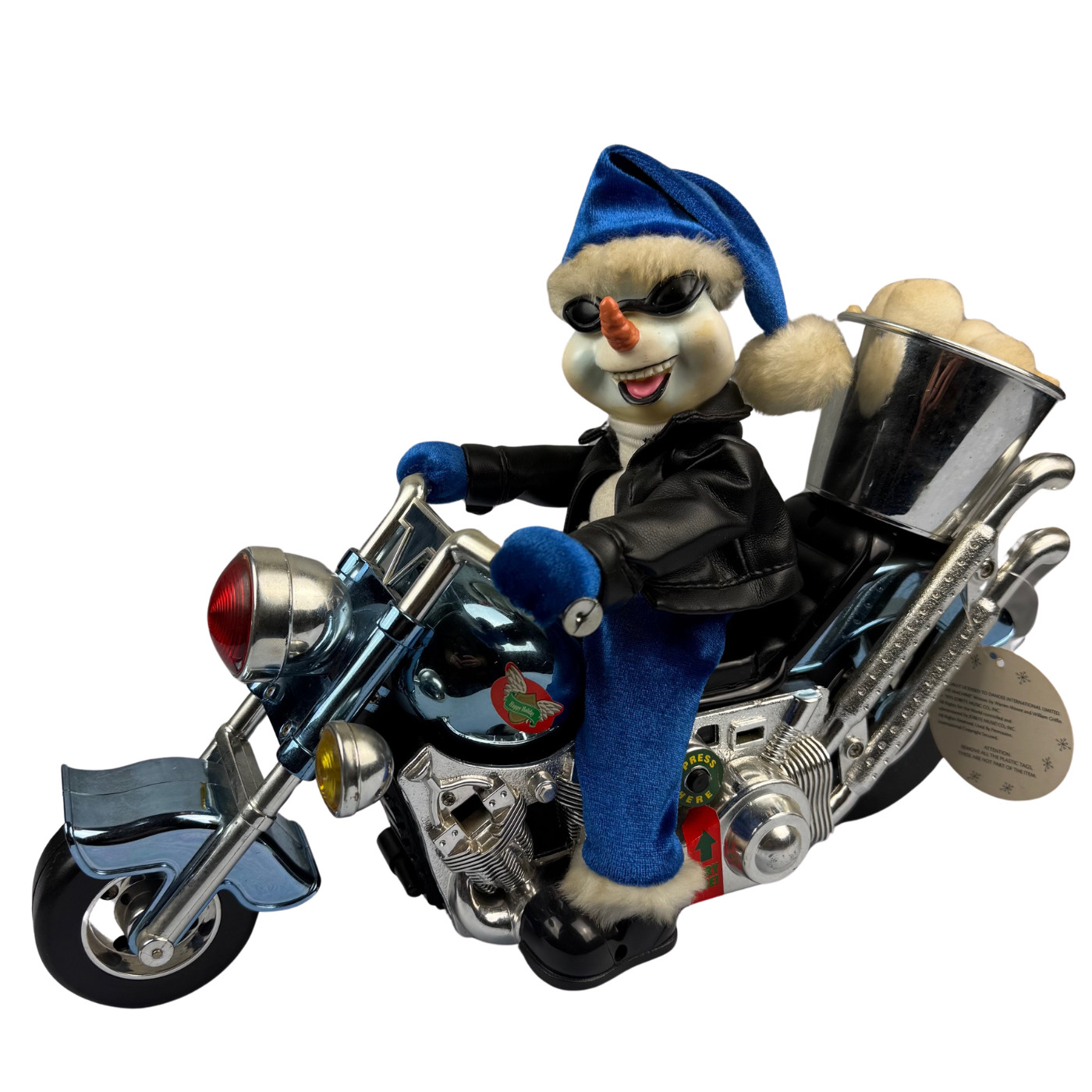 Vintage 70s Dan Dee Collector Choice Animated Snowman Snow Machine in Motorcycle