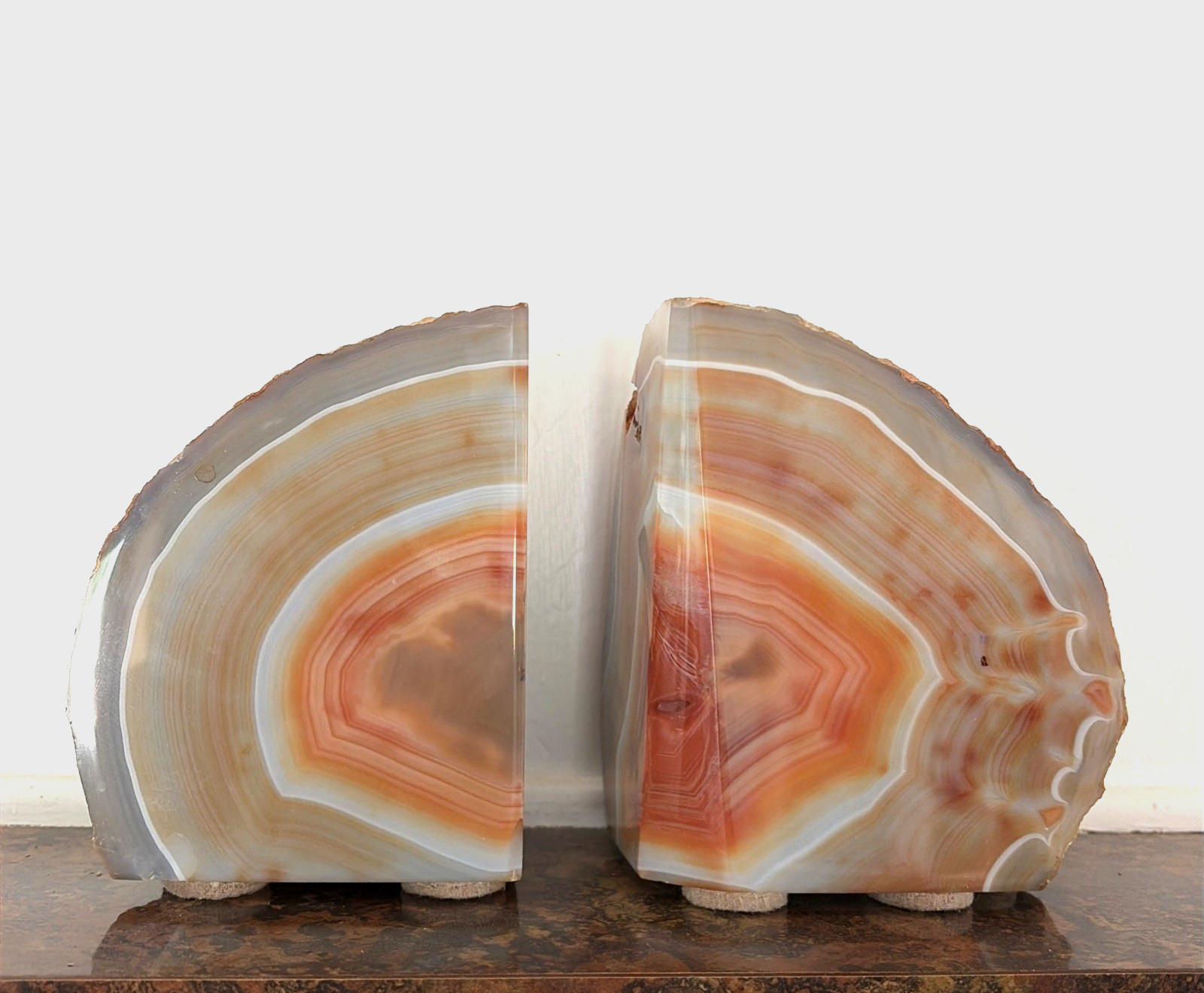 Pair of Vintage Carnelian Agate Stone Bookends Orange and Gray 5.5 Pair of Vintage Carnelian Agate Stone Bookends Orange and Gray 5.5