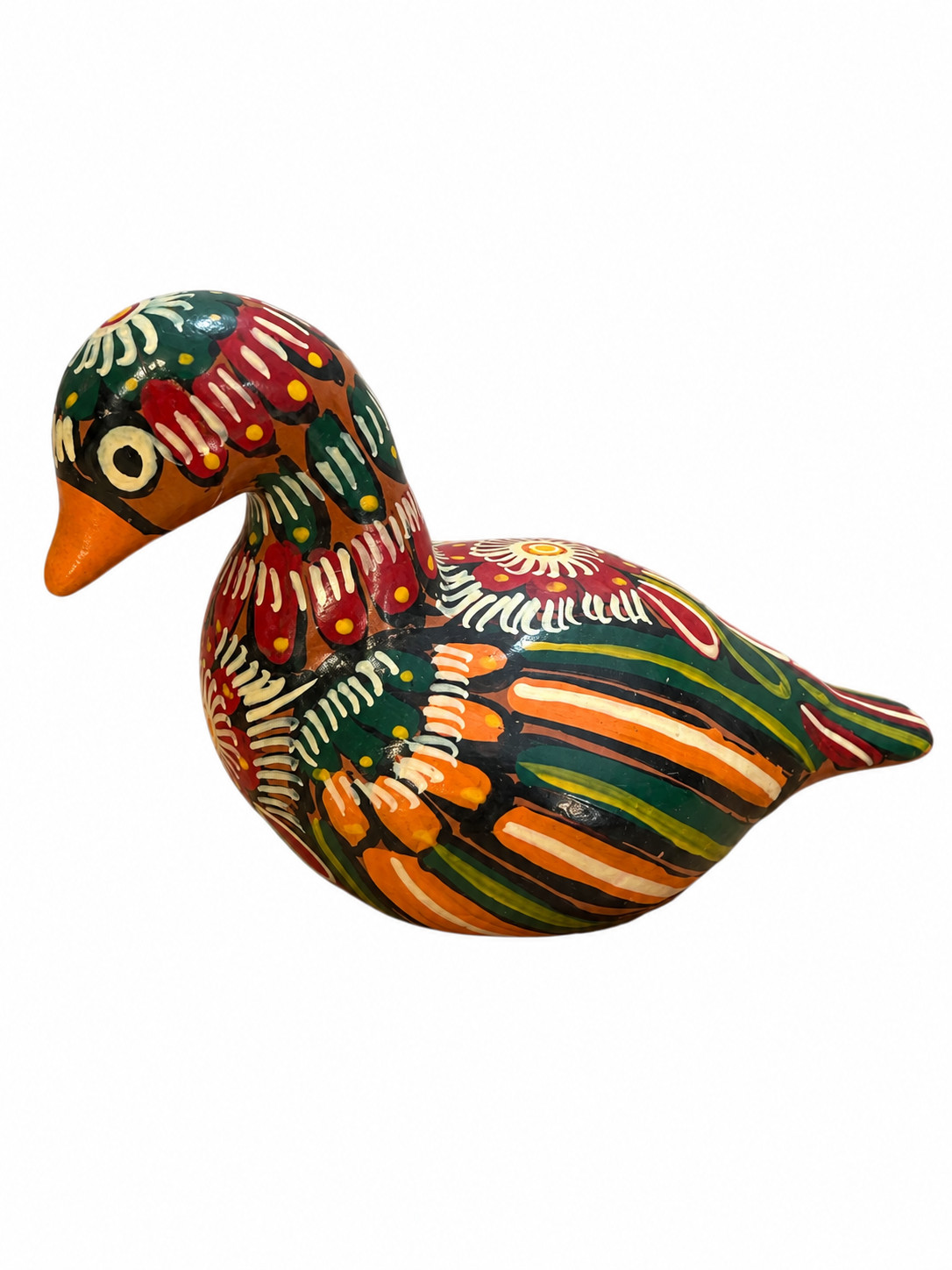 Vintage Tonola Mexican Handpainted Folk Art Pottery Duck