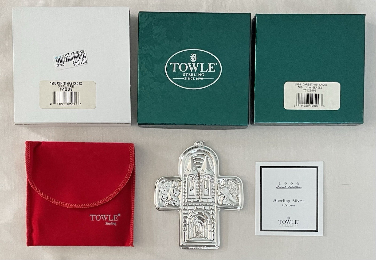 1996 Towle Sterling  CHRISTMAS CROSS Ornament 23RD Edition