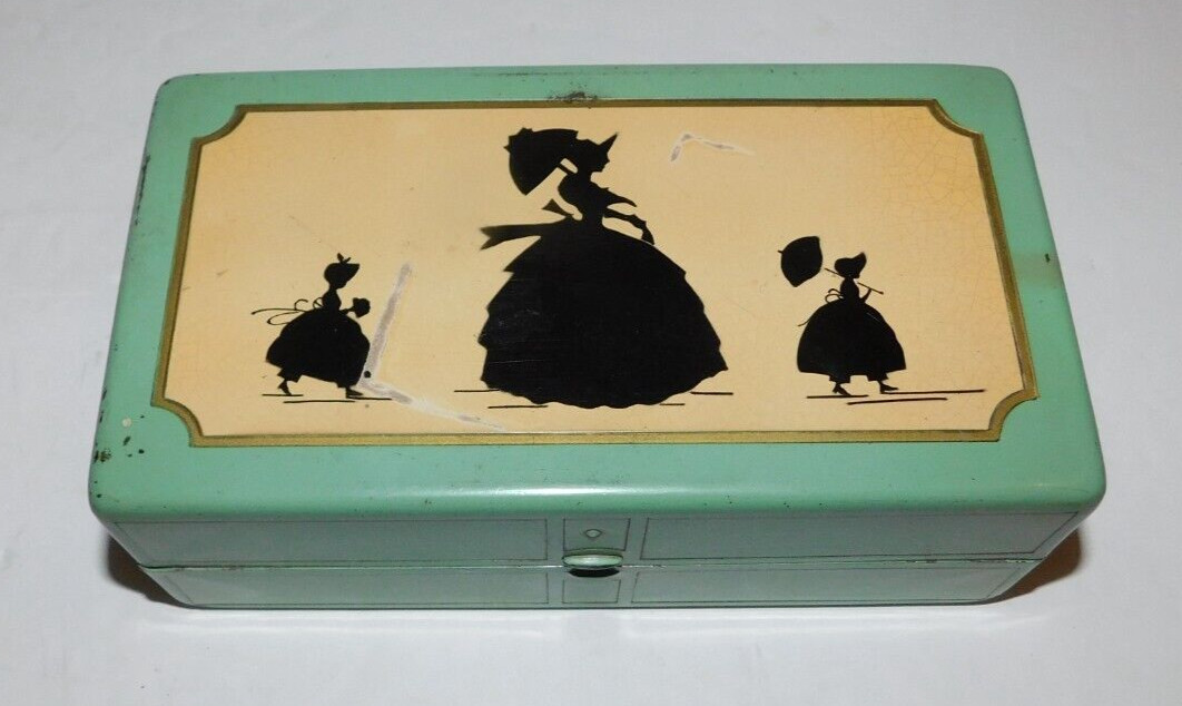 RARE VINTAGE NILA SEWING COMPACT GREEN METAL BOX MCDONOUGH ELGIN ILLINOIS
