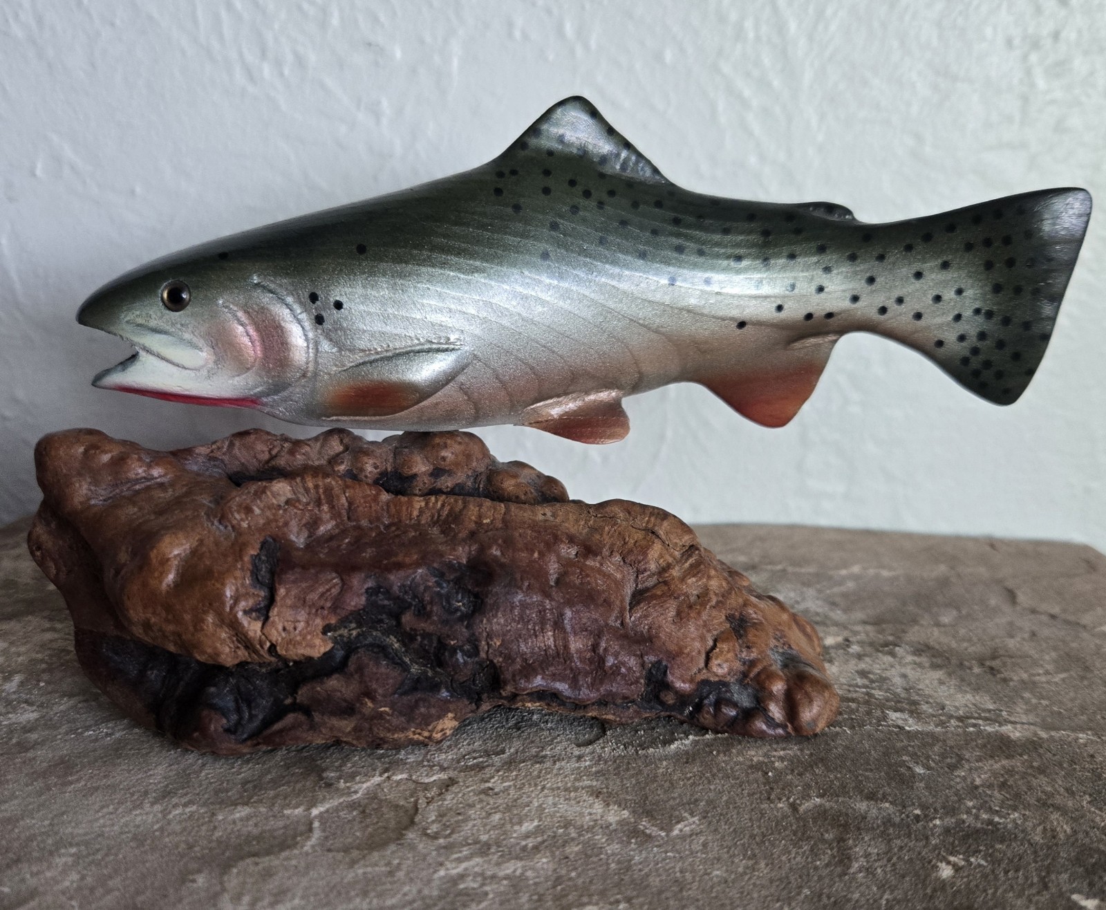 Big Sky Carvers Rainbow Trout On Burl Wood By Bill Reel Carved Fish Montana 7”
