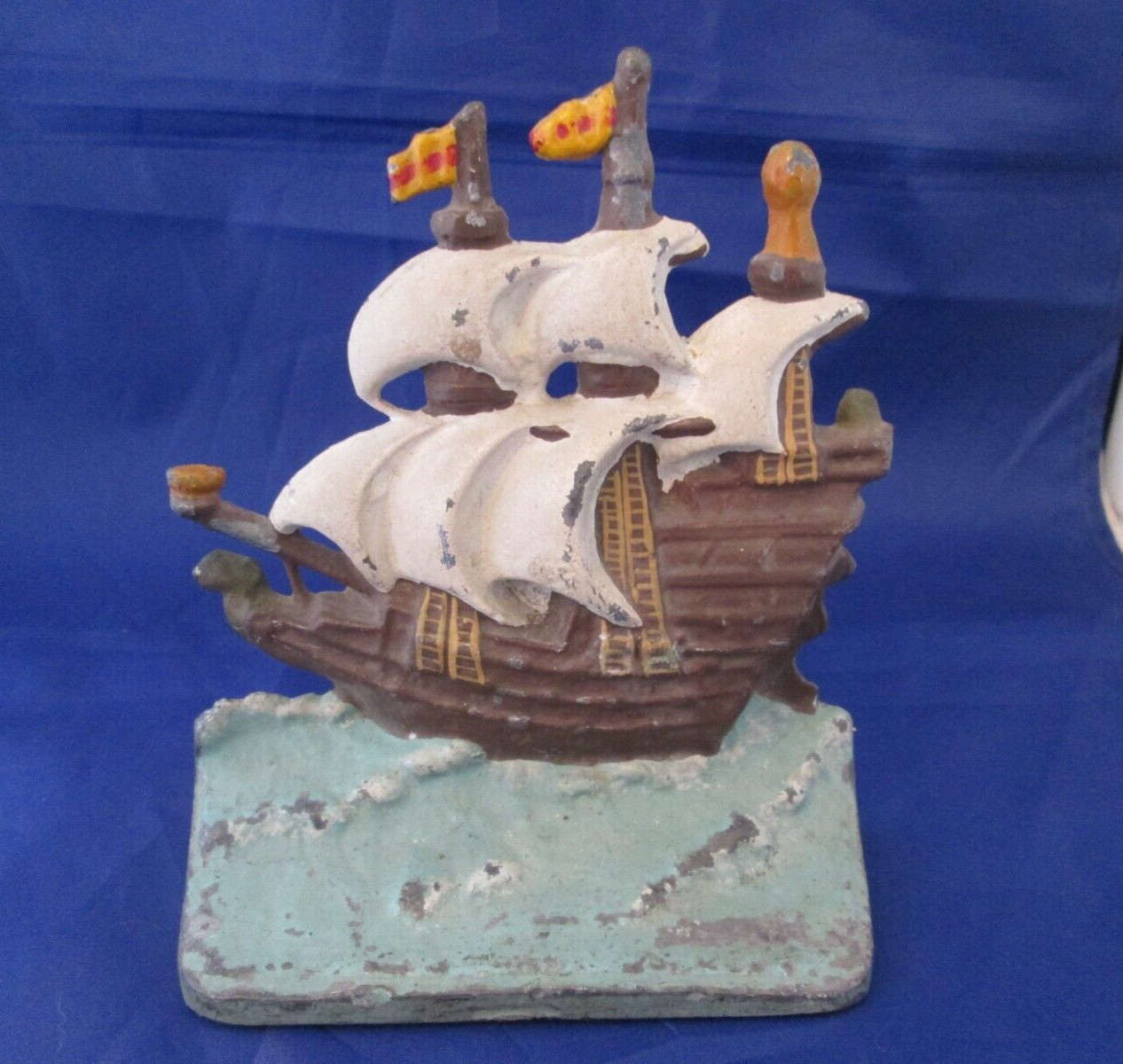 Vintage Cast Iron Painted Ship Doorstop/Bookend 5 3/4\