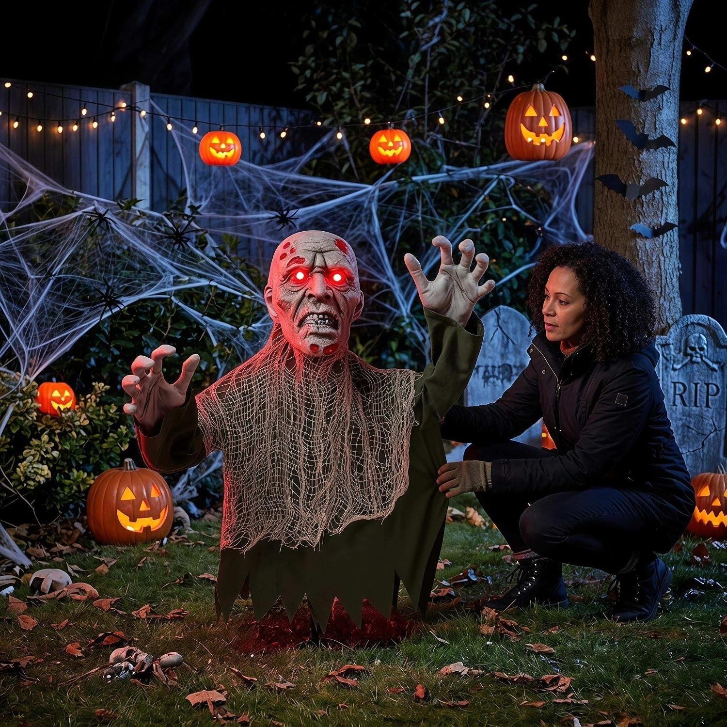 Crawling Zombie Graveyard Prop: Animated Halloween Decoration with Scary Sounds
