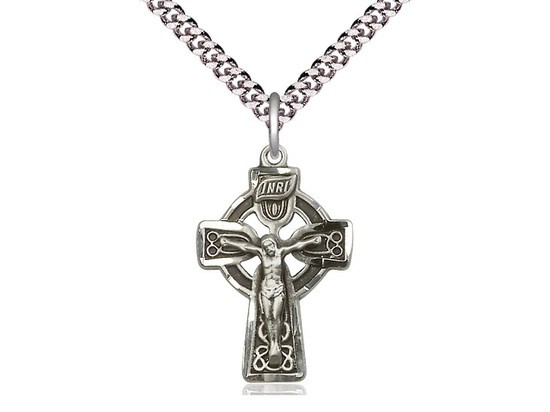 Pewter Celtic Crucifix Catholic Medal Pendant Necklace 24