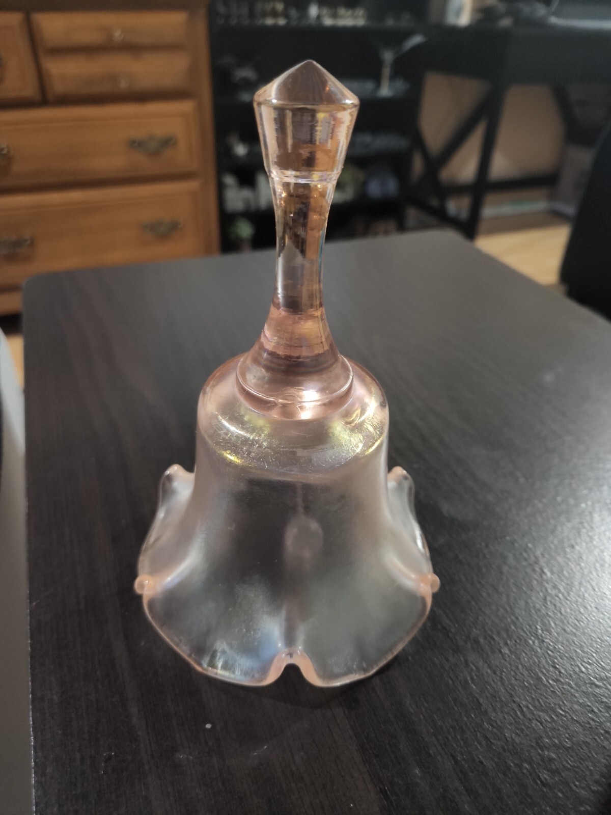 Vtg Fenton Ruffled 75th Anniversary Rose Pink Iridescent Bell(read description)