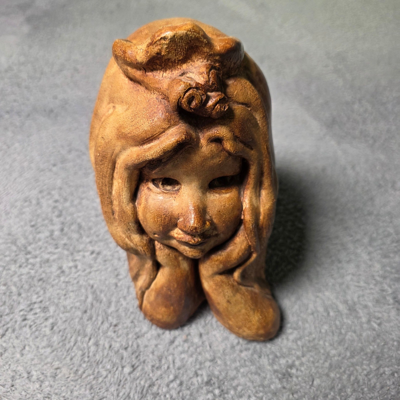 Fabbri Art Studio Co SF Vintage Girl Bust Sculpture Brown Flower V1049
