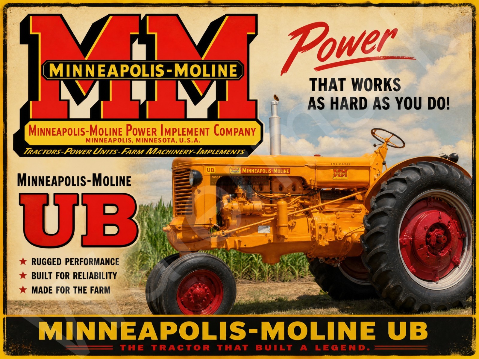 Minneapolis Moline UB Tractor Metal Sign 3 Sizes to Choose From H38