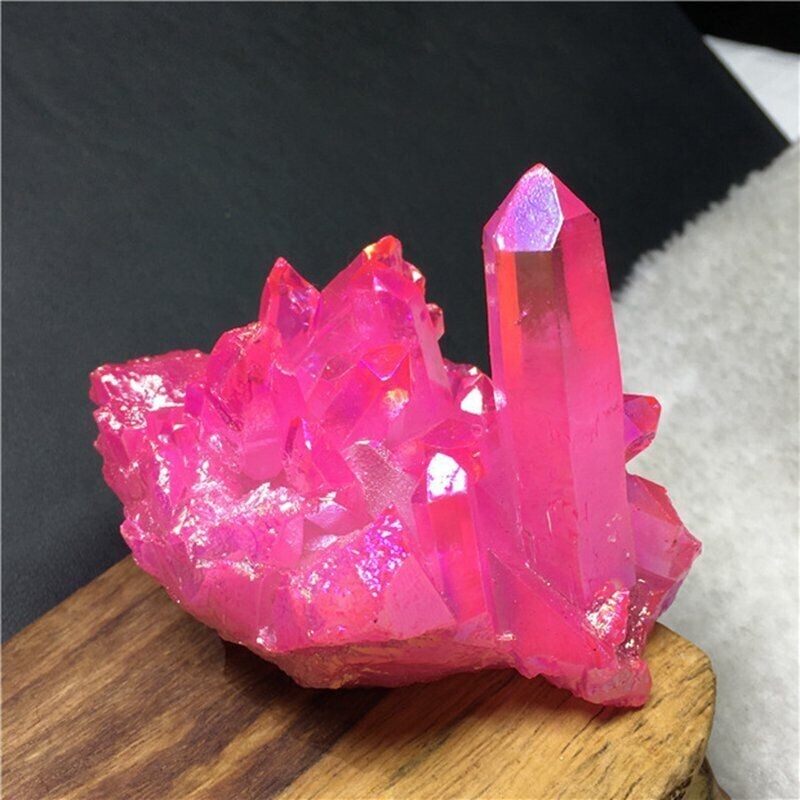 Aura Titanium Pink Rose Quartz Cluster  Crystal Energy Stone Geode Reiki Decor