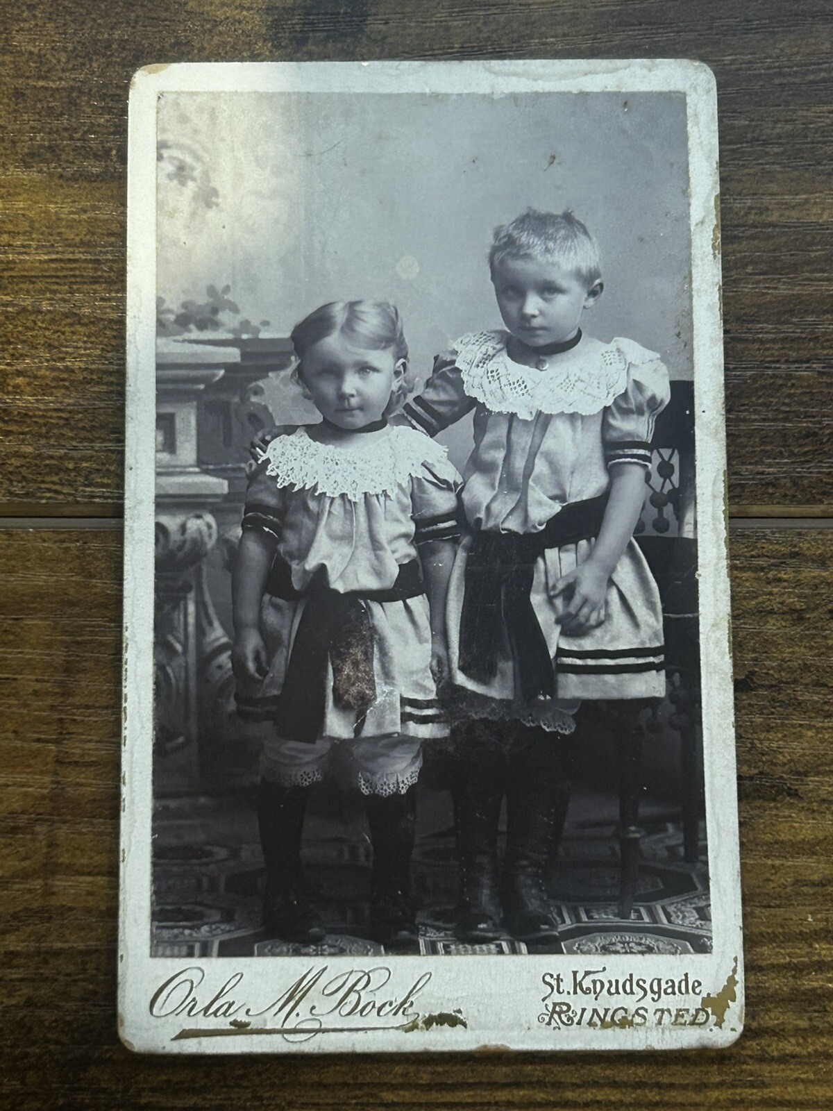 1890s Antique Photo - Two Danish Children, Orla M. Bock Studio Ringsted Denmark