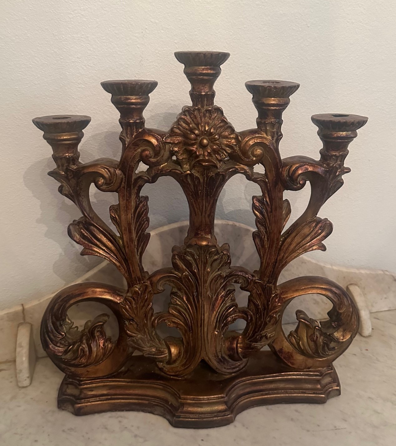 Vintage Attila\'s Gilt Chalkware 5 Arm Candelabra Candlestick  18\